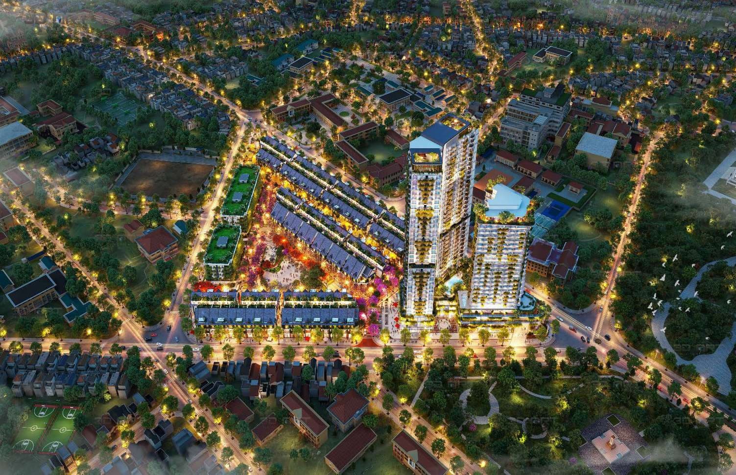 EcoPalace nhìn từ trên cao về đêm