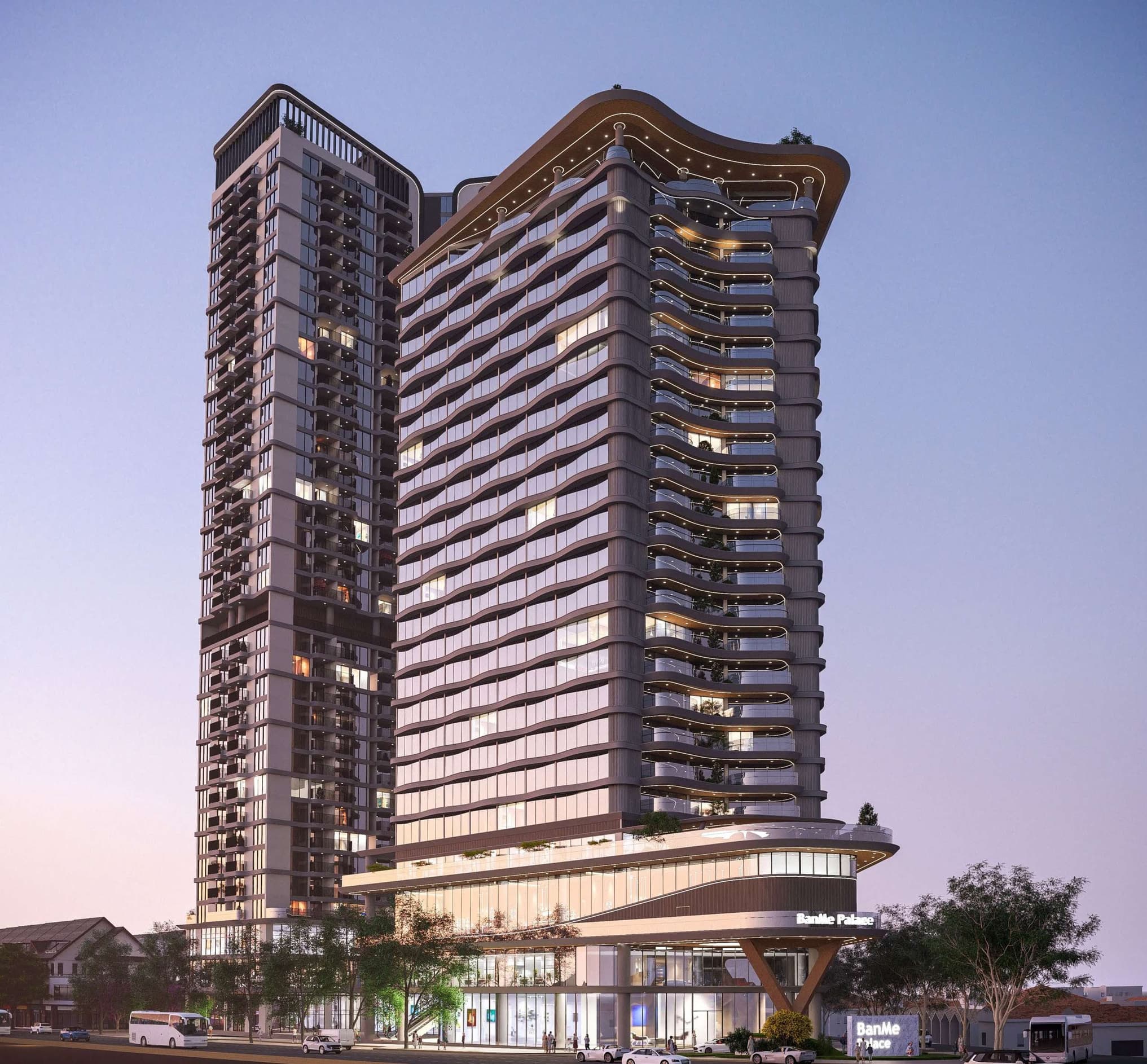EcoPalace về đêm – tháp chính